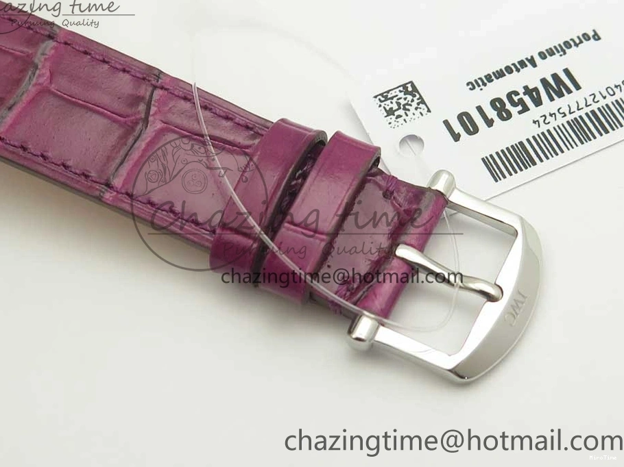 MIROTIME 0113 Portofino IW458101 Diamond Bezel SS MK 1:1 Best Edition Silver Dial On Purple Leather Strap MIYOTA Tailored 7166